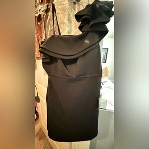 Ieena by MacDuggal Black, Ruffle, Off-shoulder Cocktail Dress